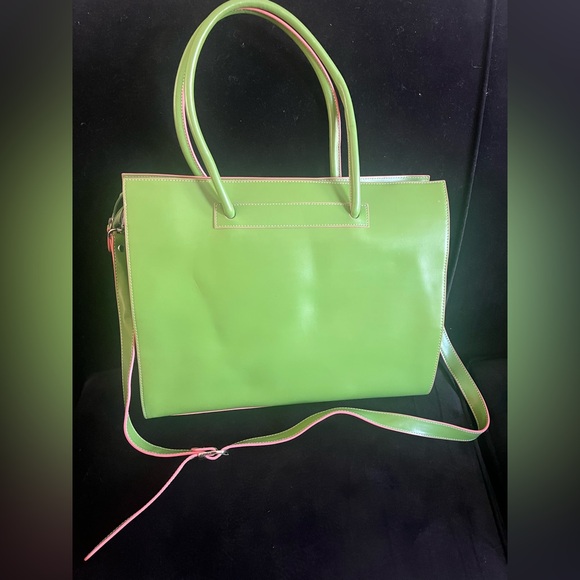 LODIS Tote Computer Shoulder Bag Structured Green & Pink 16”x12”x4”Travel Bag - Picture 3 of 16